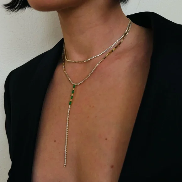 New Emerald Green Gold Minimalist Necklace with Bar Pendant - Picture 4 of 6